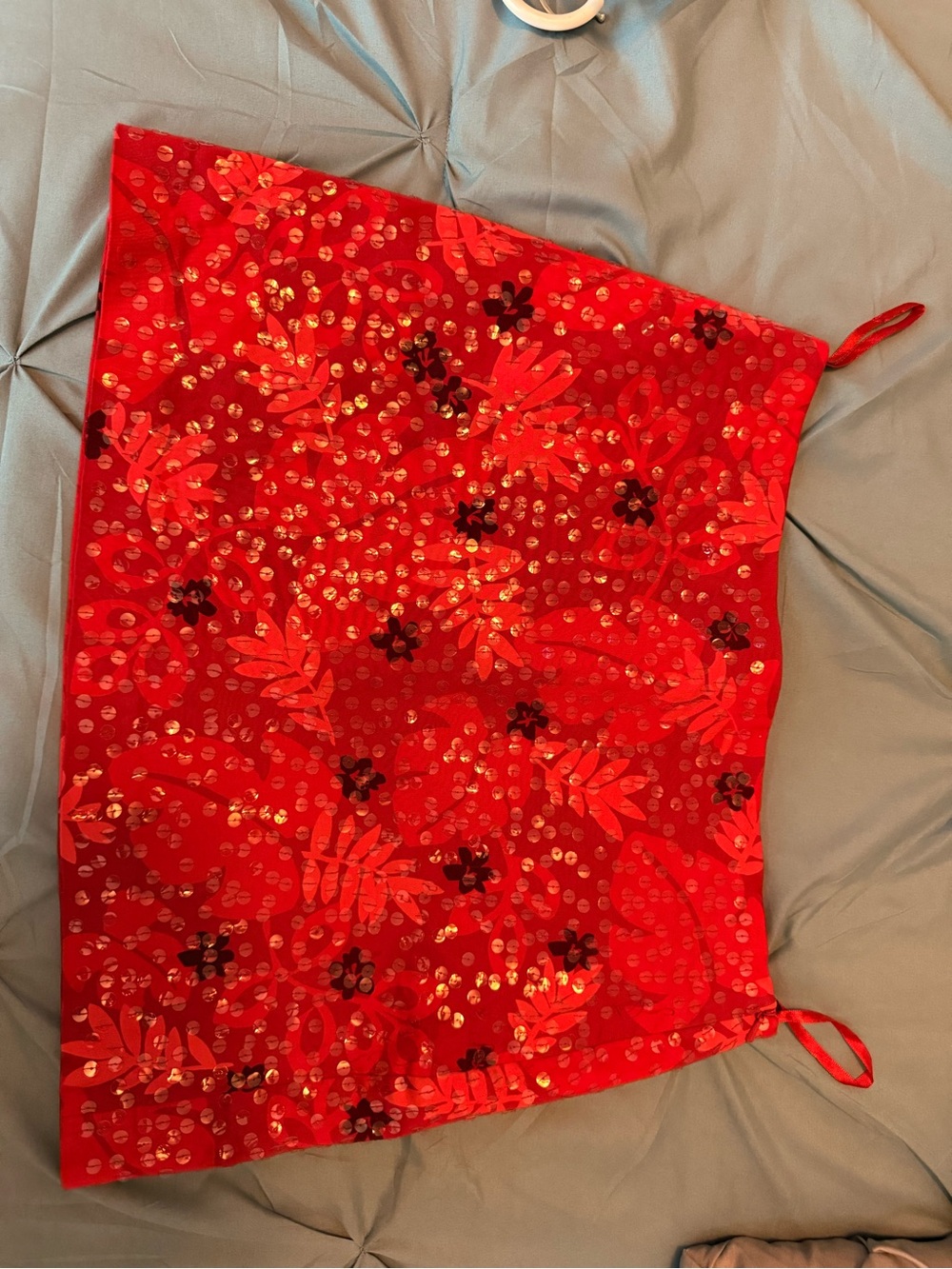 Express Red Sequin Floral Strapless Top